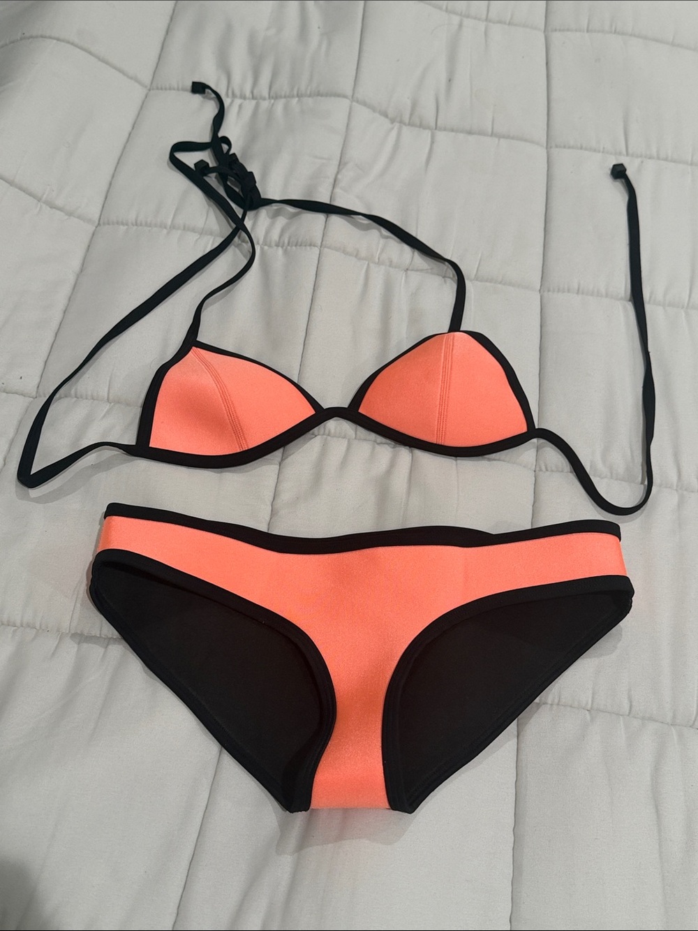 triangl swimwear coral and black bikini set small